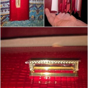 Red Textured Women's Wallet - Elegant Gold Accent